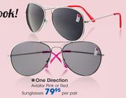 One Direction Aviator Pink Or Red Sunglasses- Per Pair