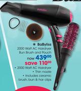 Babyliss 2000Watt AC Hairdryer Bun Brush And Pouch