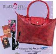 Black Opal Bag Containing Foundation, Lipstick & Eyeshadow Samplers & Full-Size Mascara