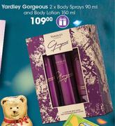 Yardley Gorgeous Body Sprays-2x90ml & Body Lotion-150ml