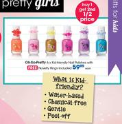 Oh So Pretty 6 x Kid-Friendly Nail Polishes With Novelty Rings Included-Each