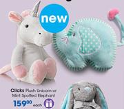 Clicks Plush Unicorn Or Mint Spotted Elephant-Each