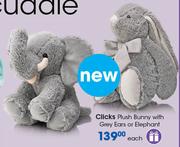 Clicks Plush Bunny With Grey Ears Or Elephant-Each