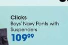Clicks Boys’ Navy Pants With Suspenders