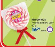 Marvellous Twisted Mallow Lolly-60g Each