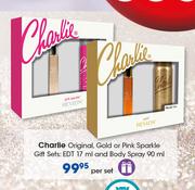 Charlie Original, Gold Or Pink Sparkle Gift Sets: EDT-17ml & Body Spray-90ml-Per Set