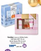 Yardley Lace Or White Satin Gift Sets EDT 15ml, Body Spray 90ml And Hand Cream 75ml-Per Set