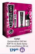 Coty! Exclamation Gift Set EDP 15ml, Body Spray 90ml And Roll On 50ml