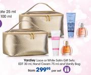 Yardley Lace Or White Satin Gift Sets EDT 30ml, Hand Cream 75ml And Vanity Bag-Per Set