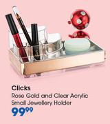 Clicks Rose Gold And Clear Acrylic Small Jewellery Holder