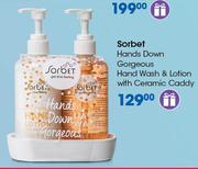 Sorbet Hands Down Gorgeous Hand Wash And Lotion With Ceramic Caddy