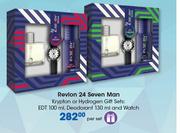 Revlon 24 Seven Man Krypton Or Hydrogen Gift Sets: EDT-100ml, Deodorant-130ml & Watch-Per Set