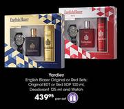 Yardley English Blazer Original Or Red Sets: Original EDT Or Red EDP-100ml,Deodorant-125ml & Watch