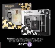 Yardley English Blazer Black Or Gold Gift Sets: EDP-100ml, Deodorant-125ml & Watch