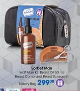 Sorbet Man Wolf Man Kit: Beard Oil-50ml, Beard Comb & Beard Scissors In Toiletry Bag