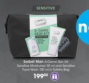 Sorbet Man A Game Skin Kit:Sensitive Moisturiser-50ml & Sensitive Face Wash-100ml In Toiletry Bag