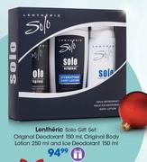 Lentheric Solo Gift Set:Original Deodorant-150ml,Original Body Lotion-250ml & Ice Deodorant-150ml