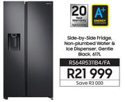 Samsung 617L Side By Side Fridge With Non Plumbed Water & Ice Dispenser(Gentle Black) RS64R5311B4/FA