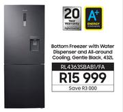 Samsung 432L Bottom Freezer With Water Dispenser & All Round Cooling (Gentle Black) RL4363SBAB1/FA