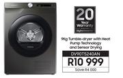 Samsung 9Kg Tumble Dryer With Heat Pump Technology & Sensor Drying DV90T5240AN