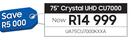 Samsung 75" Crystal UHD UA75CU7000KXXA