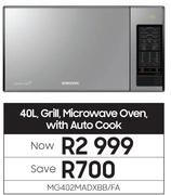 Samsung 40L Grill Microwave Oven With Auto Cook MG402MADXBB/FA