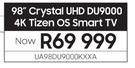 Samsung 98" Crystal UHD DU9000 4K Tizen OS Smart TV UA98DU9000KXXA