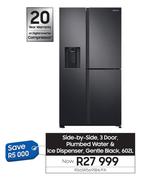 Samsung 602L Side By Side 3 Door Plumbed Water & Ice Dispenser Gentle Black RS65R5691B4/FA