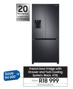 Samsung 470L French Door Dridge With Drawer & Twin Cooling System Black RF49A5202B1/FA
