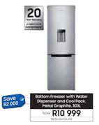 Samsung 303L Bottom Freezer With Water Dispenser & Cool Pack Metal Graphite RB30J3611SA/FA