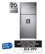 Samsung 499L Top Freezer/Fridge With Twin Cooling System Clean Steel RT50K6531SL/FA