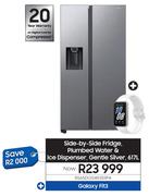Samsung 617L Side By Side Fridge Plumbed Water & Ice Dispenser Gentle Silver RS65DG54R3S9FA