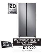 Samsung 647Ltr Gentle Silver Side-By-Side Fridge With Space Max Technology RS62R5011M9/FA