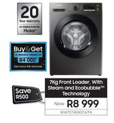 Samsung 7Kg Front Loader With Steam And Ecobubble Technology WW70T4040CX/FA
