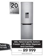 Samsung 303Ltr Metal Graphite Bottom Freezer With Water Dispenser And Cool Pack RB30J3611SA/FA