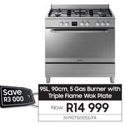 Samsung 95Ltr 90cm 5 Gas Burner With Triple Flame Wok Plate NY90T5010SS/FA