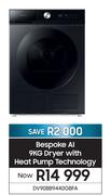 Samsung 9Kg Bespoke Al Dryer With Heat Pump Technology DV90BB9440GBFA