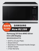 Samsung 32L Solo MWO Silver Trim LED Display MS32DG4504ATFA