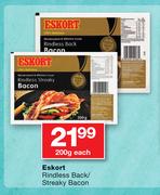 Eskort Rindless Back Streaky Bacon-200g Each