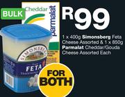 Simonsberg Feta Cheese Assorted 400g & 850g Cheddar/Gouda Cheese Assorted-Each
