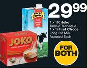 Joko Tagless Teabags 100's & 1Ltr First Choice Long Life Milk Assorted-Each