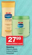 Vaseline Hand & Body Lotion/Cream Assorted-400ml/500ml Each