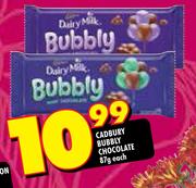 Cadbury Bubbly Chocolate-87g Each