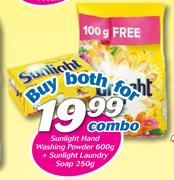 Sunlight Hand Washing Powder-600g + Sunlight Laundry Soap-250g Combo