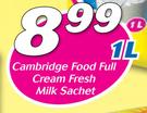 Cambridge Food Full Cream Fresh Milk Sachet-1Ltr