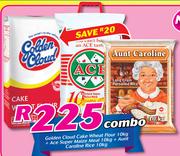 Golden Cloud Cake Wheat Flour-10Kg + Ace Super Maize Meal-10Kg + Aunt Caroline Rice-10Kg Combo