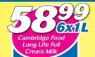 Cambridge Food Long Life Full Cream Milk-6 x 1Ltr