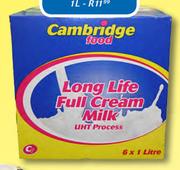 Cambridge Food Long Life Full Cream Milk-6 x 1Ltr
