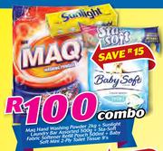 Maq Hand Washing Powder-2Kg + Sunlight Laundry Bar Assorted-500g 