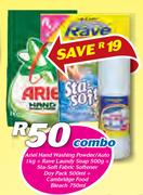 Ariel Hand Washing Powder/Auto-1Kg + Rave Laundry Soap-500g 